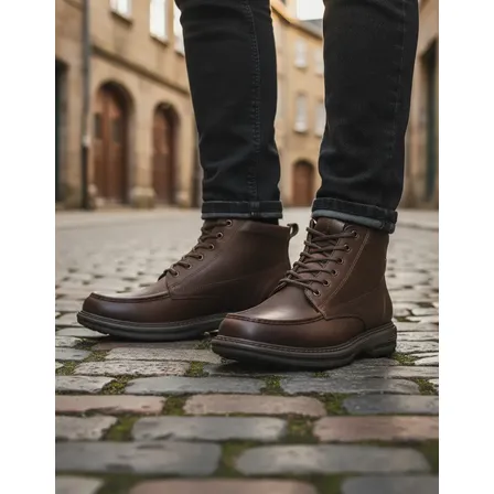 Bota Pegada Masculina Couro Confortável Trabalho Leve Castanho Liso 40