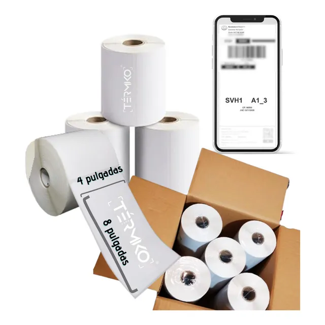 2 Rollos Etiquetas Termicas 4x8 Guia Paquetería 200 Cu Color Blanco