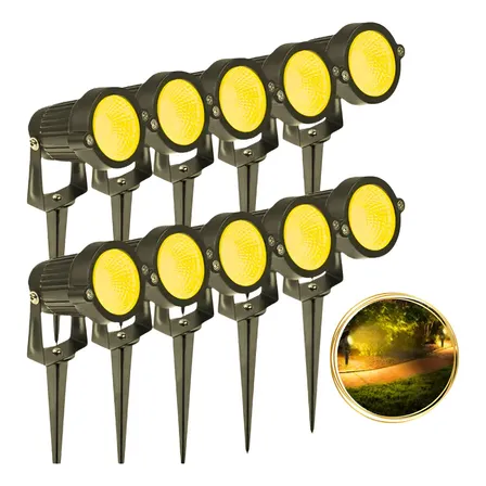 Kit 10 Luminária Espeto Jardim Super Led 7w Ip65 Prova Dágua 127/220v Preto /refletor Espeto Jardim Super Led 7 Branco Quente W Prova Dágua Branco-quente