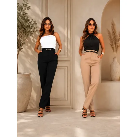 Kit 2 Calças Femininas Alfaiataria Zra Elegante Social Reta