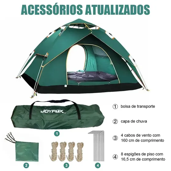Barraca Camping Automática 3-4 Pessoas Dupla Camada Impermeável 1500mm 2 em 1 Sobreteto Removível Proteção UV Tenda Gazebo