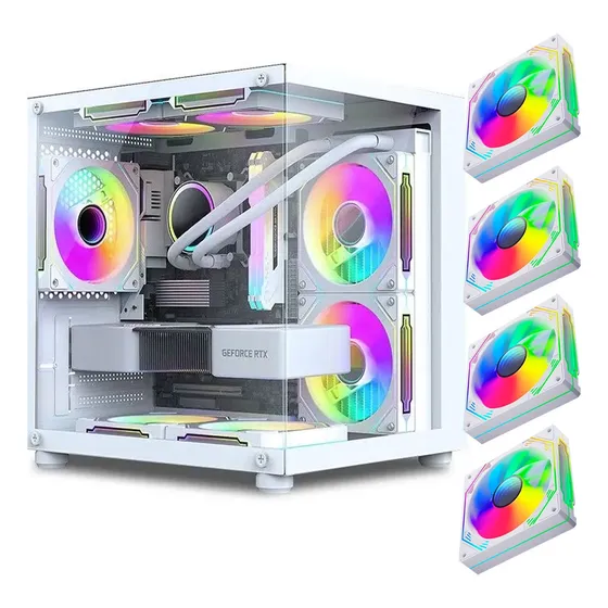 Gabinete Gamer Aquário Em Vidro Com 4 Fans Rgb Gb1797 Cor Branco