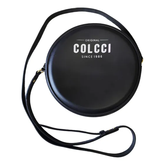 Bolsa De Lado Colcci Feminina Tiracolo Quebec Alça Regulável Acambamento Dos Ferragens Ouro Cor Preto Correia De Ombro Preto Desenho Do Tecido Lisa