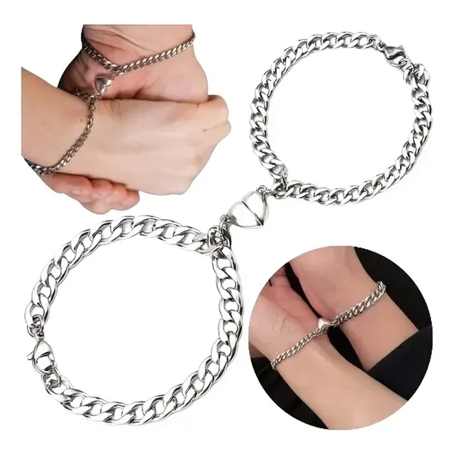Pulsera Para Pareja Con Iman En Acero Inoxidable 