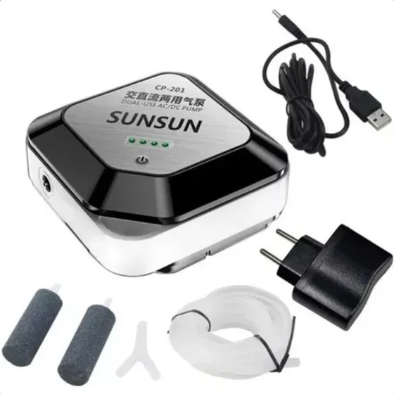 Compressor Bomba De Ar Sunsun Cp-201 Com Bateria Bivolt/ampl