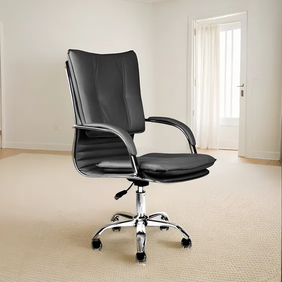 Silla De Escritorio Oficina Giratoria Lumax Donna Ecocuero Color Negro Material del tapizado Cuero sintético