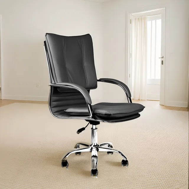Silla De Escritorio Oficina Giratoria Lumax Donna Ecocuero Color Negro Material del tapizado Cuero sintético