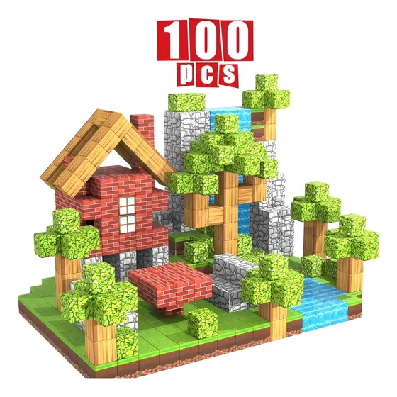 Juguete Bloques Magneticos Didactico Tipo Minecraft 100 Pcs 100 Bloques Magnéticos