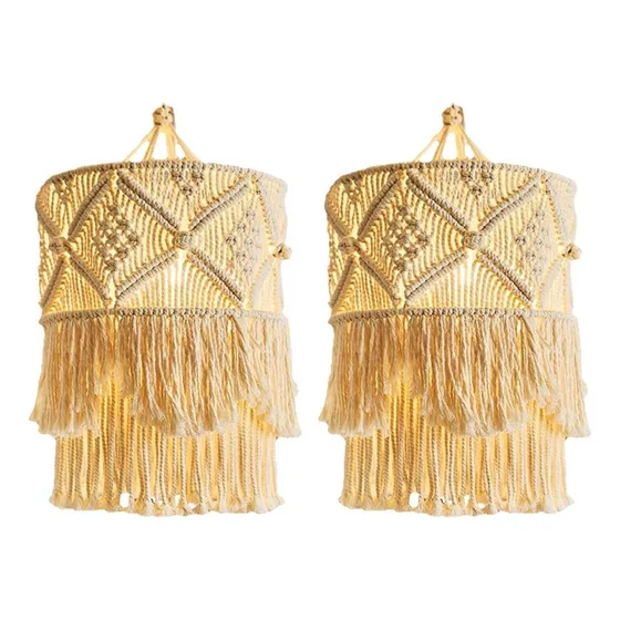 ` 2x Nórdico Tejido De Algodón Macrame Lámpara Sombra Boho
