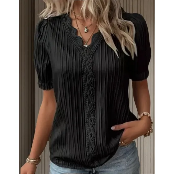 Camisa Informal De Manga Corta Con Cuello En V Para Mujer
