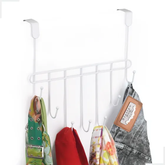 Cabide De Porta Cabideiro Emborrachado Para Pendurar Banheiro Quarto 7 Ganchos Oupas Calça Toalha Multiuso Sem Furos Branco Arthi
