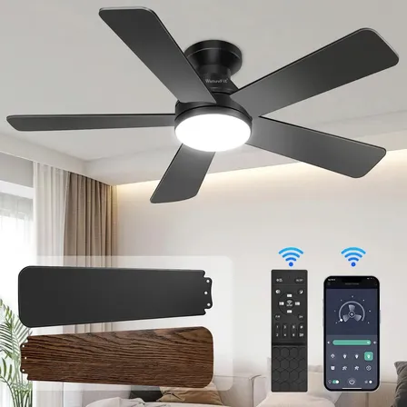 Weluvfit Ventiladores De Techo Moderno De 42 PulgadasVentilador Bajo Perfil Con Led Luz Con 5 Aspas De Doble Acabado,... 60hz Negro Madera 1.067 M Roble & Negro