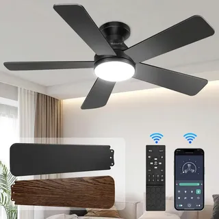 Weluvfit Ventiladores De Techo Moderno De 42 Pulgadas, Ventilador Bajo Perfil Con Led Luz Con 5 Aspas De Doble Acabado,... 60hz Negro Madera 1.067 M Roble & Negro