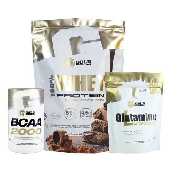 Whey Protein 5lbs + Bcaa2000 + Glutamina Gold Nutrition 