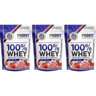 3x Whey Quality Concentrate Protein 900g Refil Morango Morango