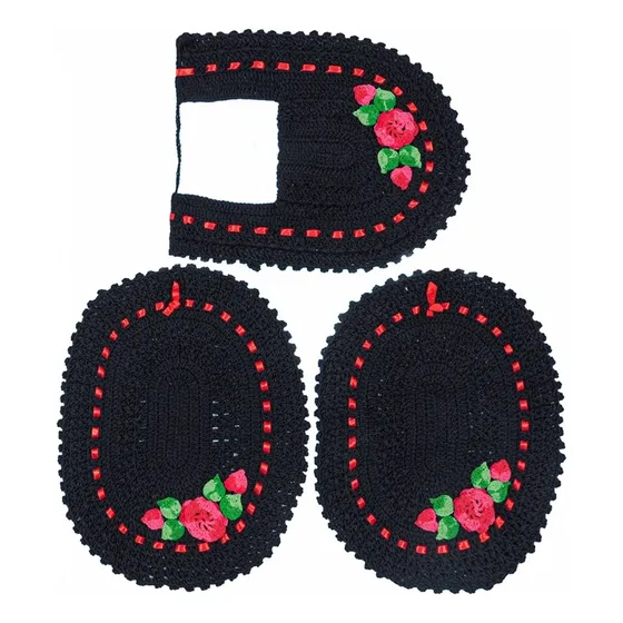 Kit Tapete De Croche Para Banheiro Jogo Com 3 Peças