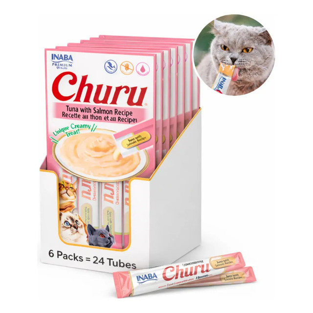 Kit 6 Unidades Gatos Churu Atum E Salmão 14g X 4 = 56g (24 Saches) Petisco Alimento Úmido Kit 6 Unidades Gatos Churu Atum E Salmão 14g X 4 = 56g (24 Saches) Petisco Alimento Úmido