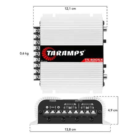 Módulo Amplificador Taramps TS 400x4 para Carro Digital 400W 4 Canais 2 Ohms