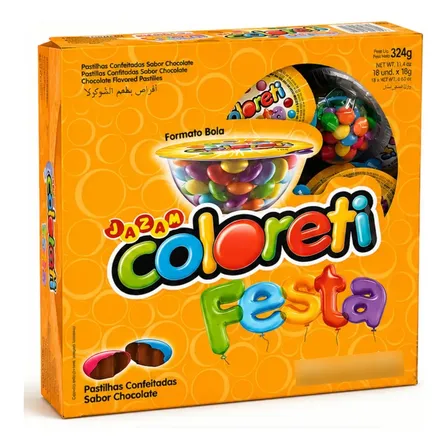 Coloreti Festa Jazam Pastilha Confeitada Chocolate 324g 18un