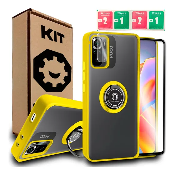 Funda Mate Rudo Con Anillo Para Xiaomi Poco M5s + 2 Micas