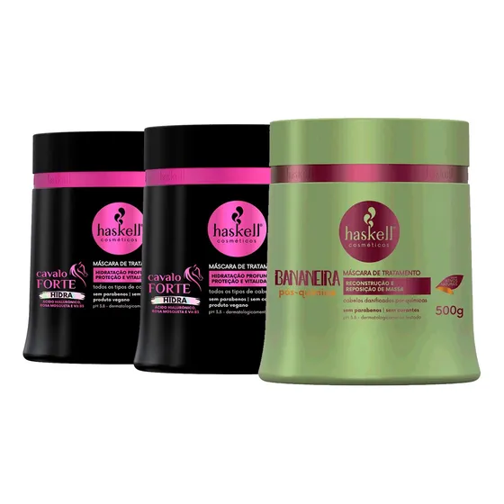 Kit Haskell 2 Máscaras Cavalo Forte Hidra + 1 Bananeira 500g