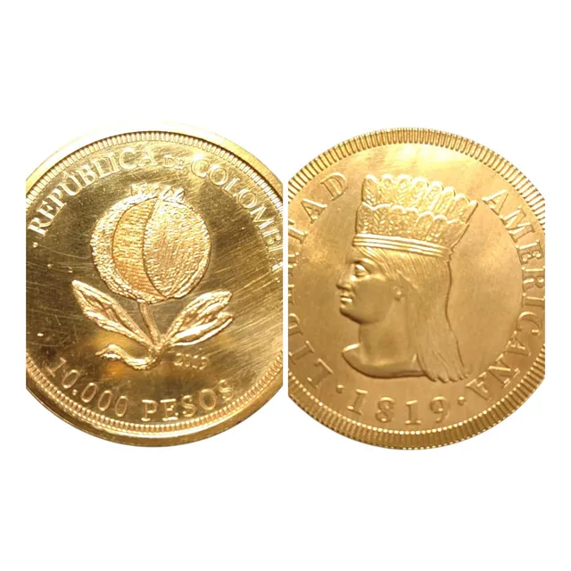 Moneda De 10.000 Bicentenario Con Baño Oro 24 Kl $ 100.000