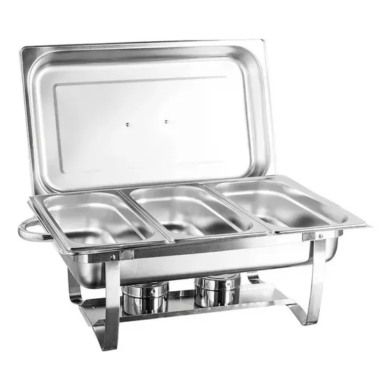 Rechaud Retangular Aço Inox Banho Maria 3 Cubas 9l - Buffet