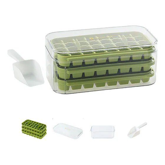 Bandeja Para Cubitos De Hielo Caja Con Tapa Congelador,cubos de hielo de plastico 96 Cubitos con Tapa Hermética - Bandeja hielos Reutilizable Incluye Caja, Clip y Pala (Fácil Desmoldar, Antiderrames)