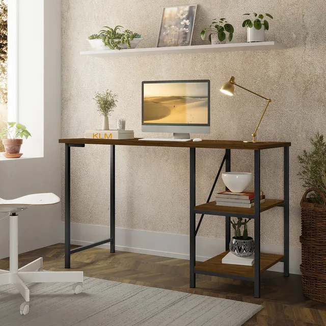 Mesa Escrivaninha Mesa Office Estudo Estilo Industrial Cor Preto Imbuia 1,10m Klm Mesa Escrivaninha Mesa Office Estudo Estilo Industrial Cor Preto Imbuia 1,10m Klm