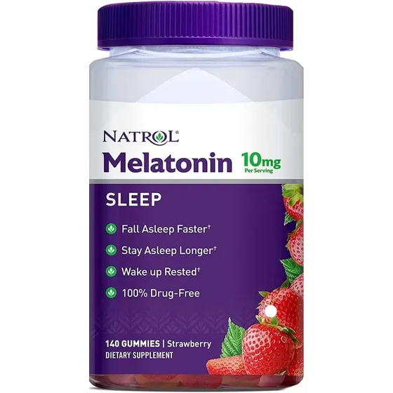 Melatonina Natrol 10 mg | Tamanho grande | 140 gomas, a melatonina Natrol ajuda você a dormir melhor e evita insônia ocasional. Este sonífero sem medicamentos não cria hábitos.