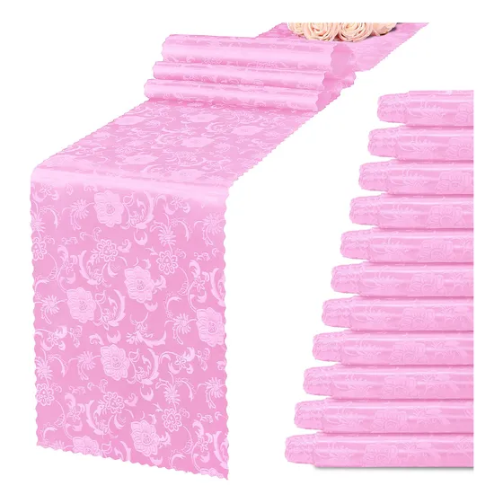 12 Camino Mesa Saten Rosa Jacquard X 108  Largo Damasco Para