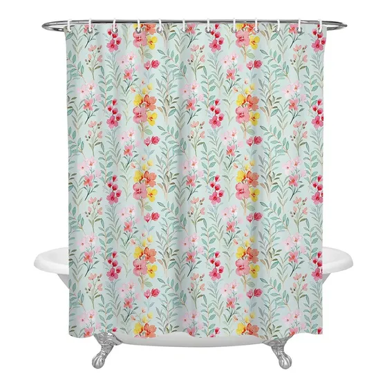 Cortina Ducha Flor Impermeabl Poliester Para Baño Decoracion