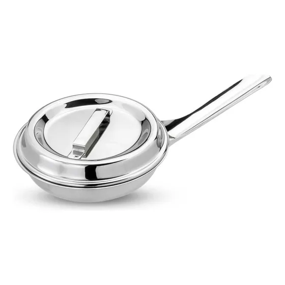 Sartén Acero Quirúrgico 1810 Con Tapa Cocina Gourmet Prof Color Plateado