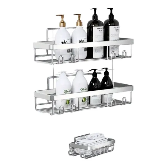 Estantes Organizador Baño Ducha Set X3 Jabonera Adhesivo Imback BAN001 Color Plateado