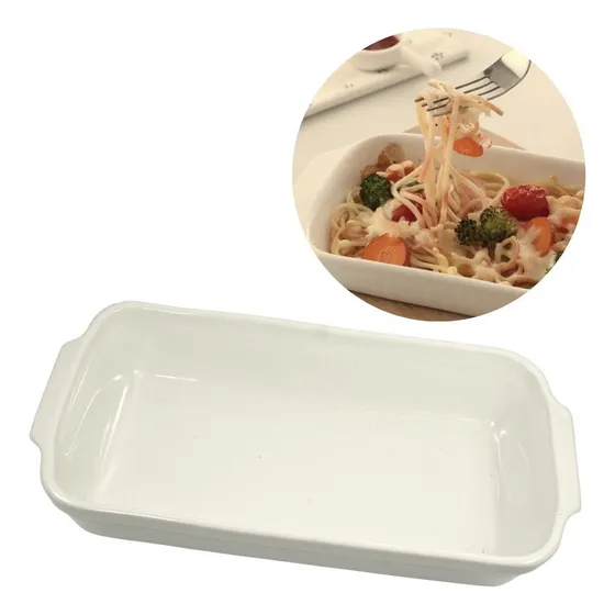 Travessa Arroz Retangular Branca Porcelana Refrataria 1180ml