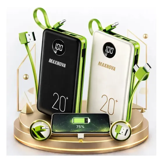 Power Bank 20.000 Mah Carregador Usb Portátil Com Cabo Carregamento Turbo Preto
