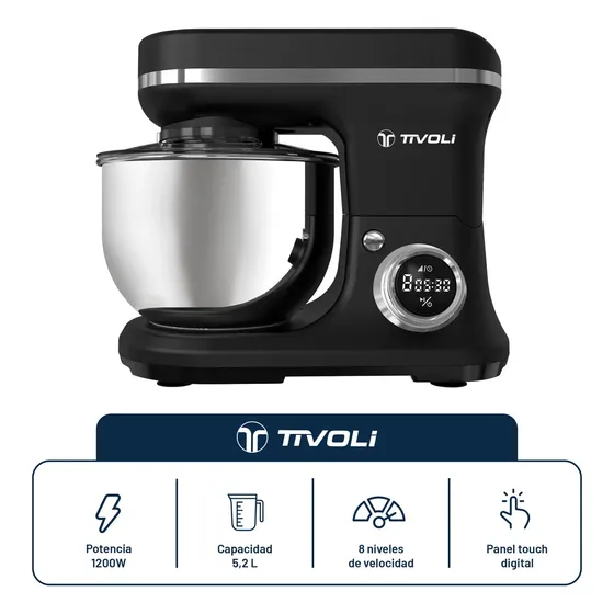 Batidora De Pie Planetaria Digital 3 En 1 Tivoli 5,2l 1200w Color Negro Frecuencia 50 Hz/60 Hz