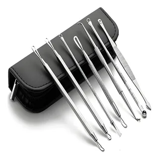 Kit 7 Curetas Extrator Cravos Limpeza Pele Inox Com Estojo Kit 7 Curetas Extrator Cravos Limpeza Pele Inox Com Estojo