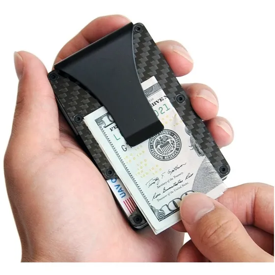 Billetera Minimalista De Fibra De Carbono Para Tarjetas Rfid