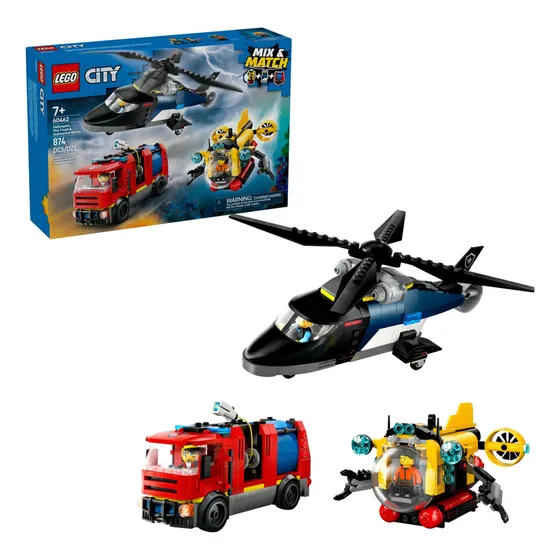 Lego City: helicóptero, caminhão de bombeiros e submarino 60462