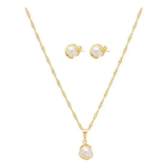 Kit Brinco E Colar Choker Feminino Pérolas Ouro 18k 45cm Cz
