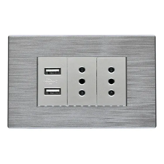 2 Usb De 2a + 2 Tomacoriente  10a Gris Metálico   