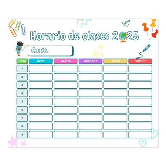 Horario Escolar Grande 70 X 60 Cm .