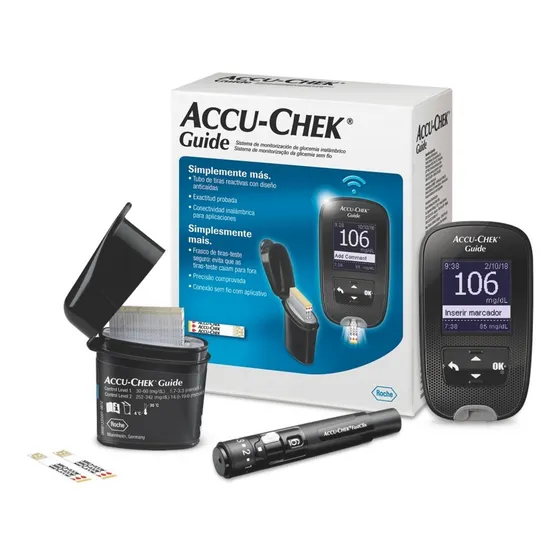 Medidor de Glucosa Accuchek Roche Guide Negro/Negro Incluye 10 Tiras Punzador y Estuche