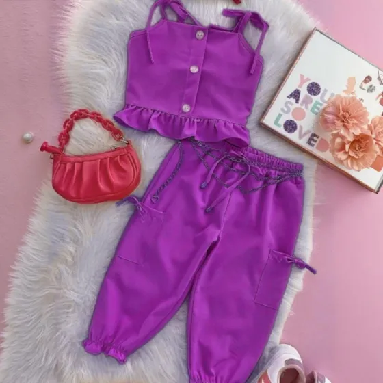 Conjunto Menina Cropped E Calça Jogger Cargo Infantil Moda