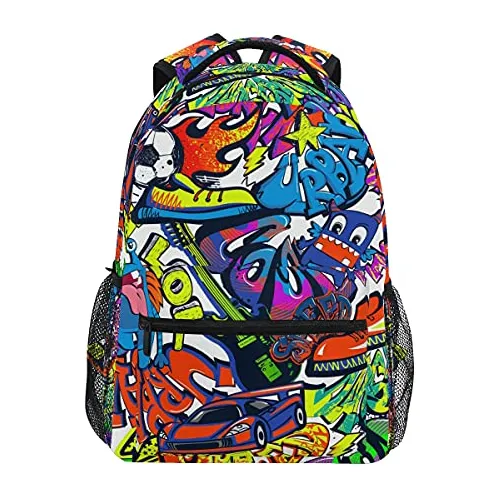 Tarity Cool Graffiti Escuela Mochila Para Niños Niños W88qu