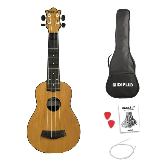 Ukelele Midiplus Mu3 Soprano Diestro Con Funda Púas Marron