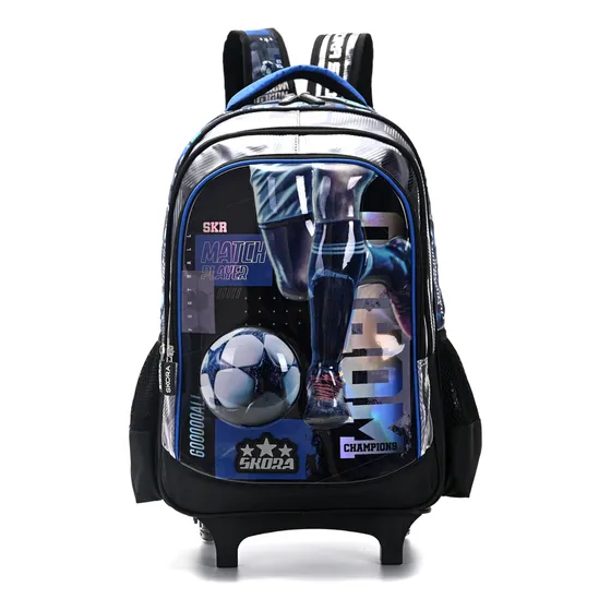 Mochila Carro Futbol 3d 46 Cm Reforzada Micieloazul Color Negro Azul Diseño De La Tela Futbol Champion