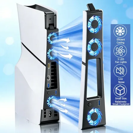 Ventilador Enfriador Para Ps5 Slim 2 Velocidades Led Negro