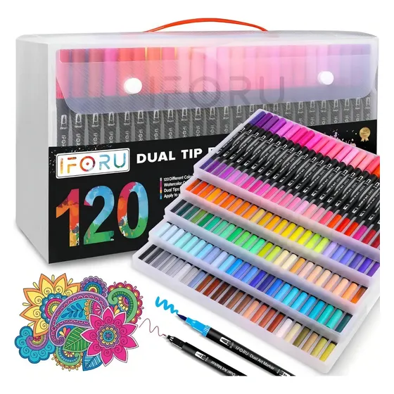 Marcadores 120 Colores Plumones Punta Pincel Doble Punta Para Dibujo Cómic Diseño Escolar Papeleria IFORU